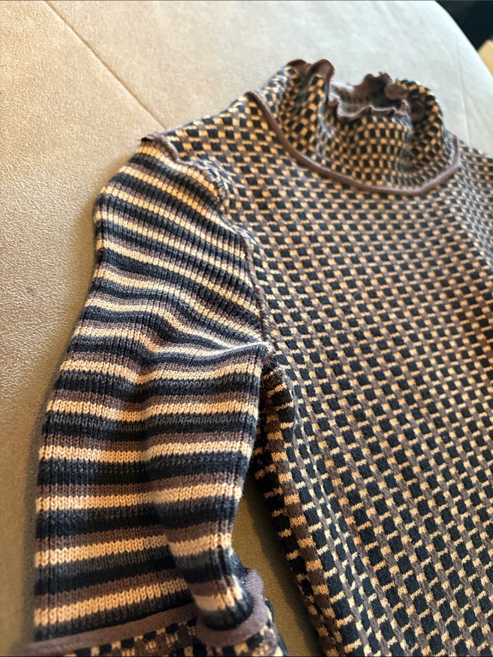 We The Free Brown and Cream Cowl-Neck Knit Sweater - Picture 4 of 5